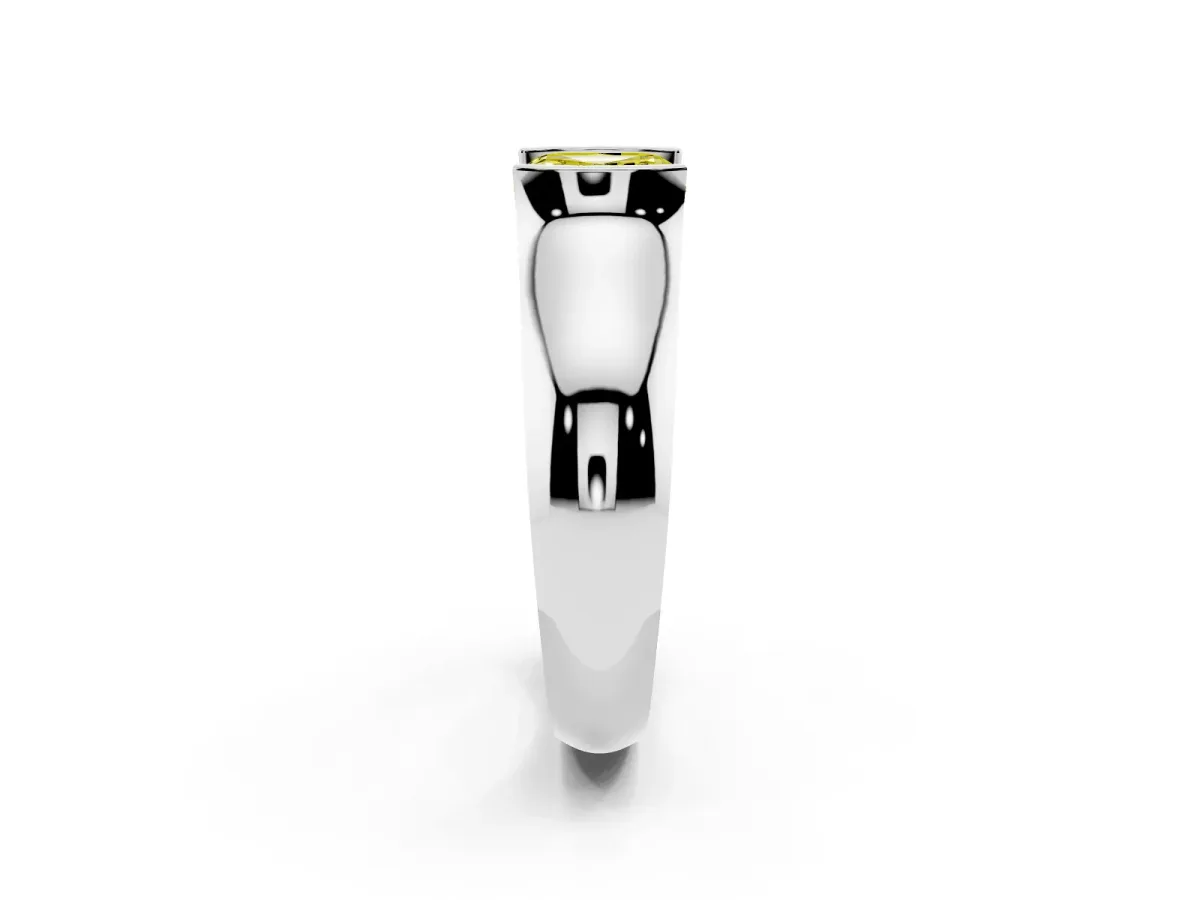 Fancy Yellow Asscher Cut Solitaire Bezel Set Diamond Ring with Wide Band Platinum