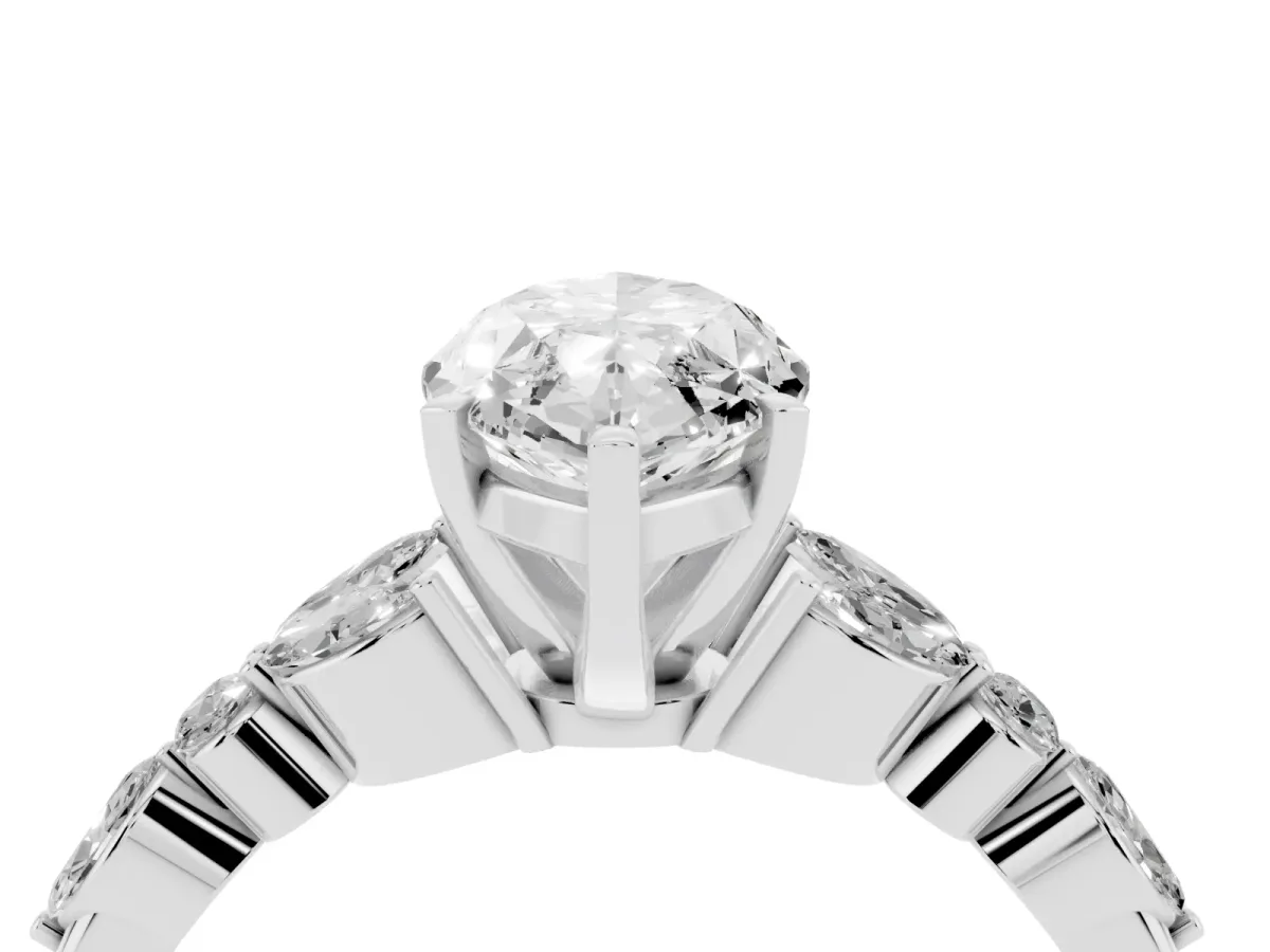 Marquise Cut Diamond Solitaire Ring with Side Stones and Four-Prong Setting Platinum