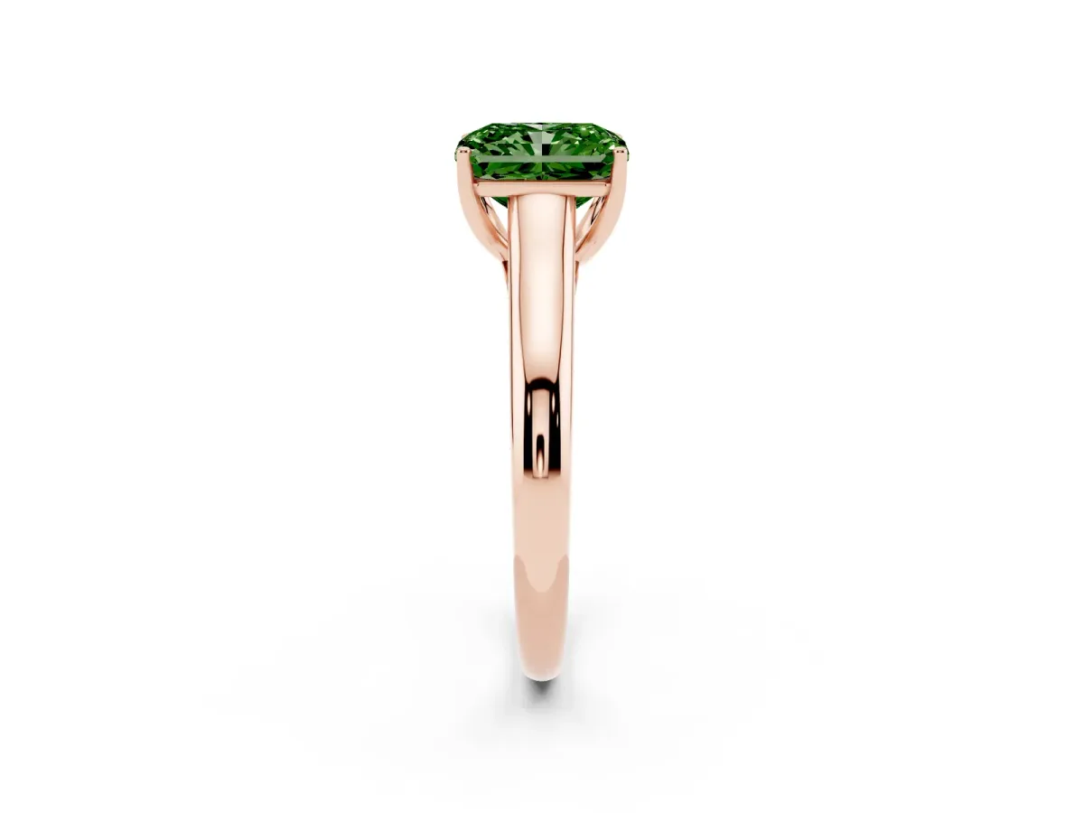 Fancy Green Radiant Cut Solitaire Engagement Ring with Tapered Band and Four-Prong Setting Rose gold