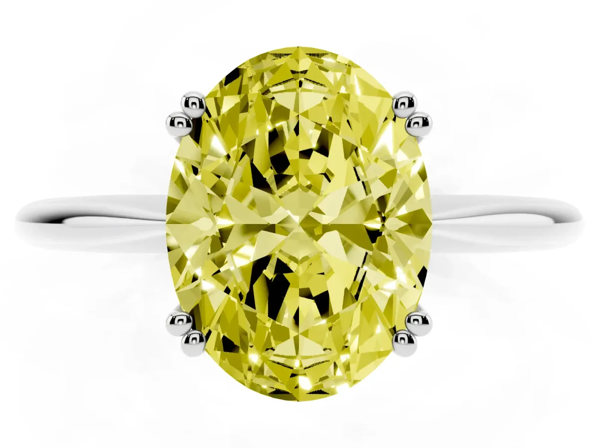 Fancy Yellow Oval Cut Solitaire Diamond Ring with Six-Prong Setting and Classic Band Silver