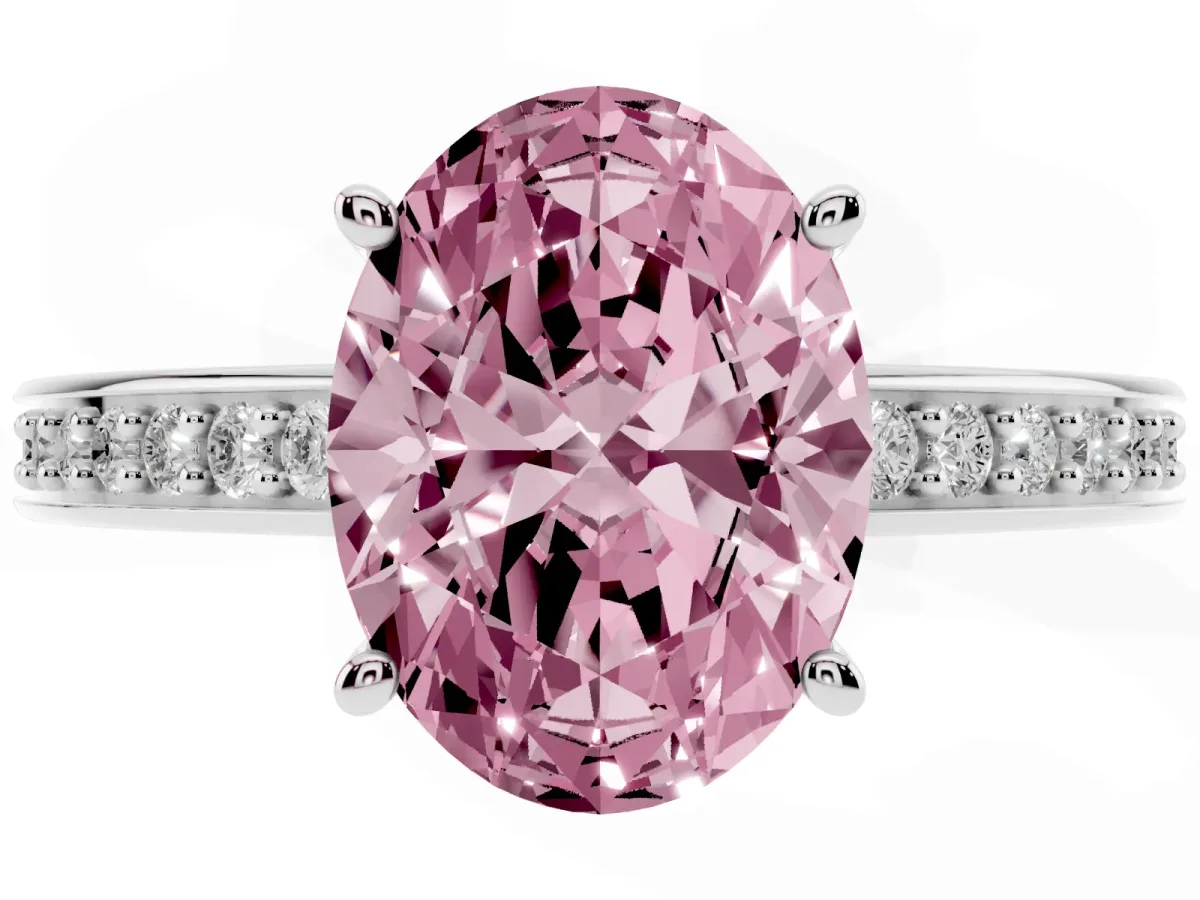 Fancy Pink Oval Cut Solitaire Pavé Band Prong Setting Ring Silver