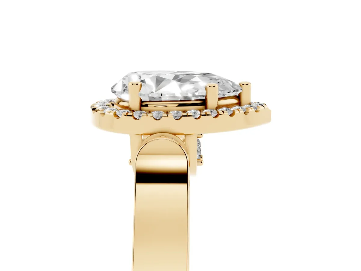 Pear Cut Halo Pave Split Shank Prong Setting Ring Yellow gold