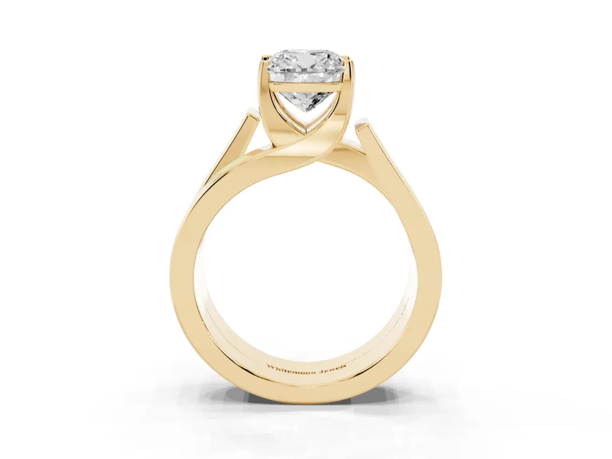 Modern Tension Set Cushion Cut Diamond Solitaire Wide Band Ring Yellow gold