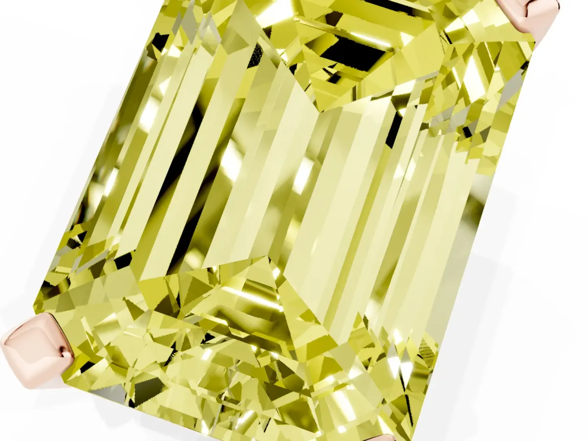 Fancy Yellow Emerald Cut Diamond Solitaire Ring with Prong Setting and Classic Band Rose gold