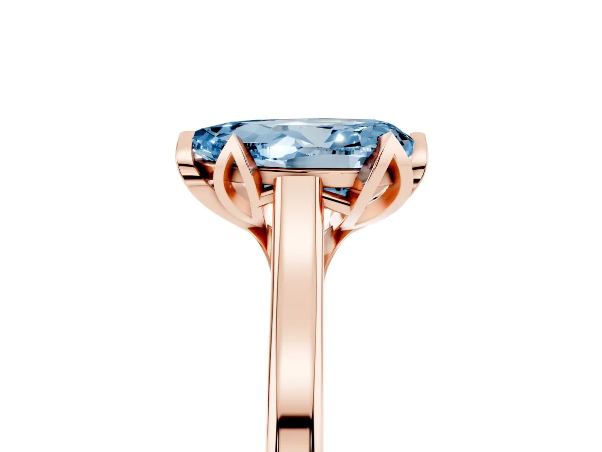Fancy Blue Pear Cut Diamond Solitaire Ring with Flower Prong Setting and Classic Band Rose gold