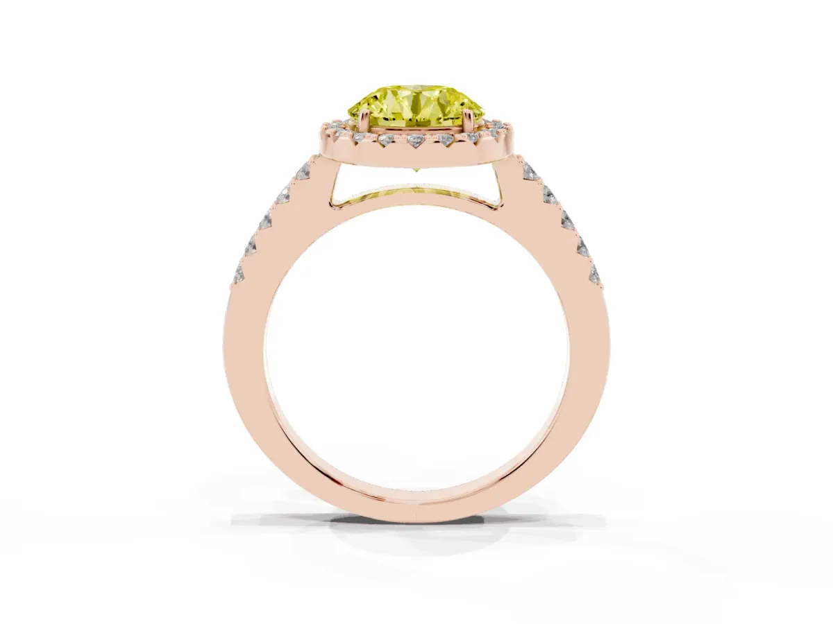 Fancy Yellow Round Cut Halo Diamond Pavé Solitaire Ring Rose gold
