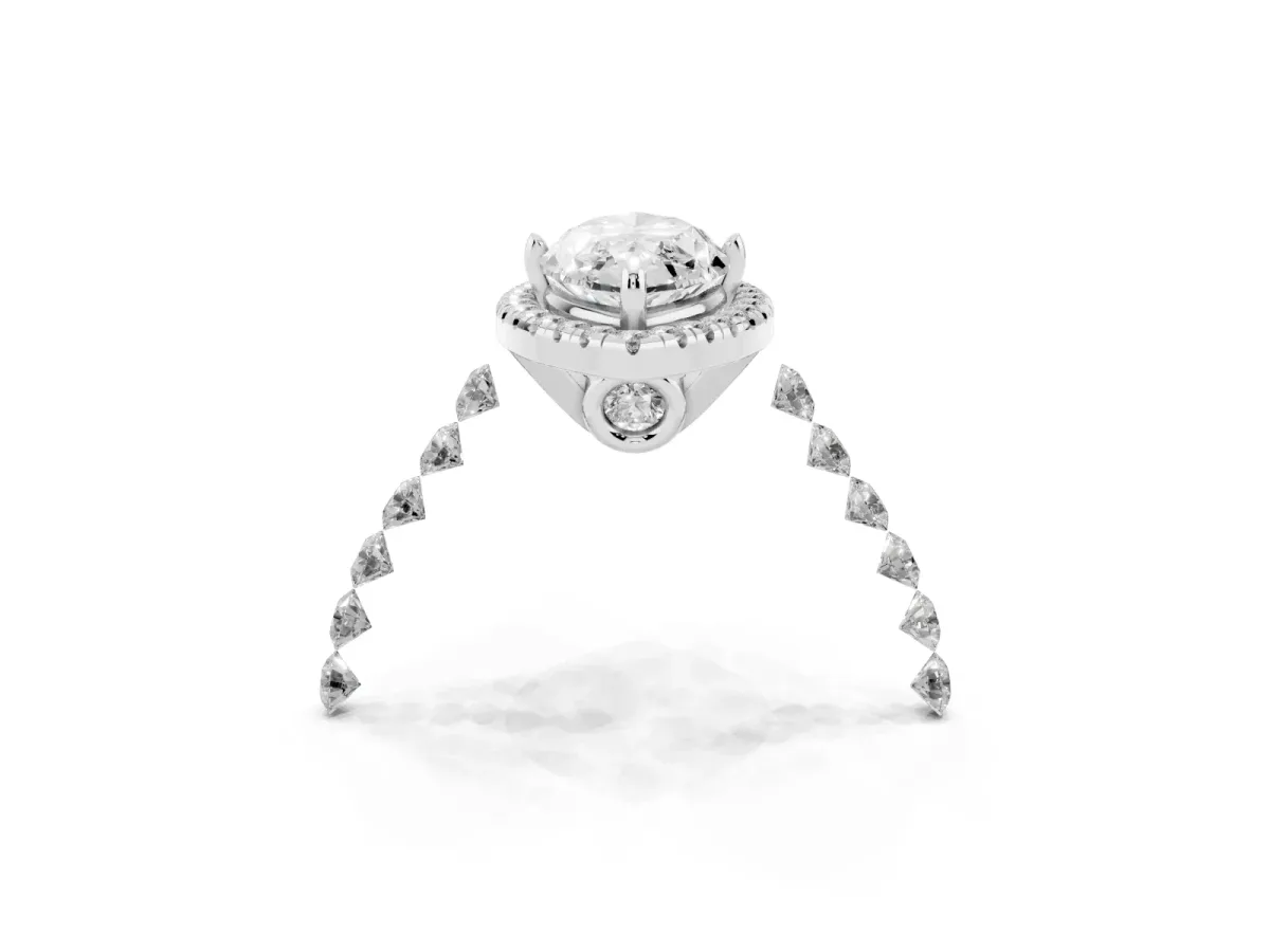 Marquise Cut Halo Pavé Diamond Engagement Ring with Four-Prong Setting Silver