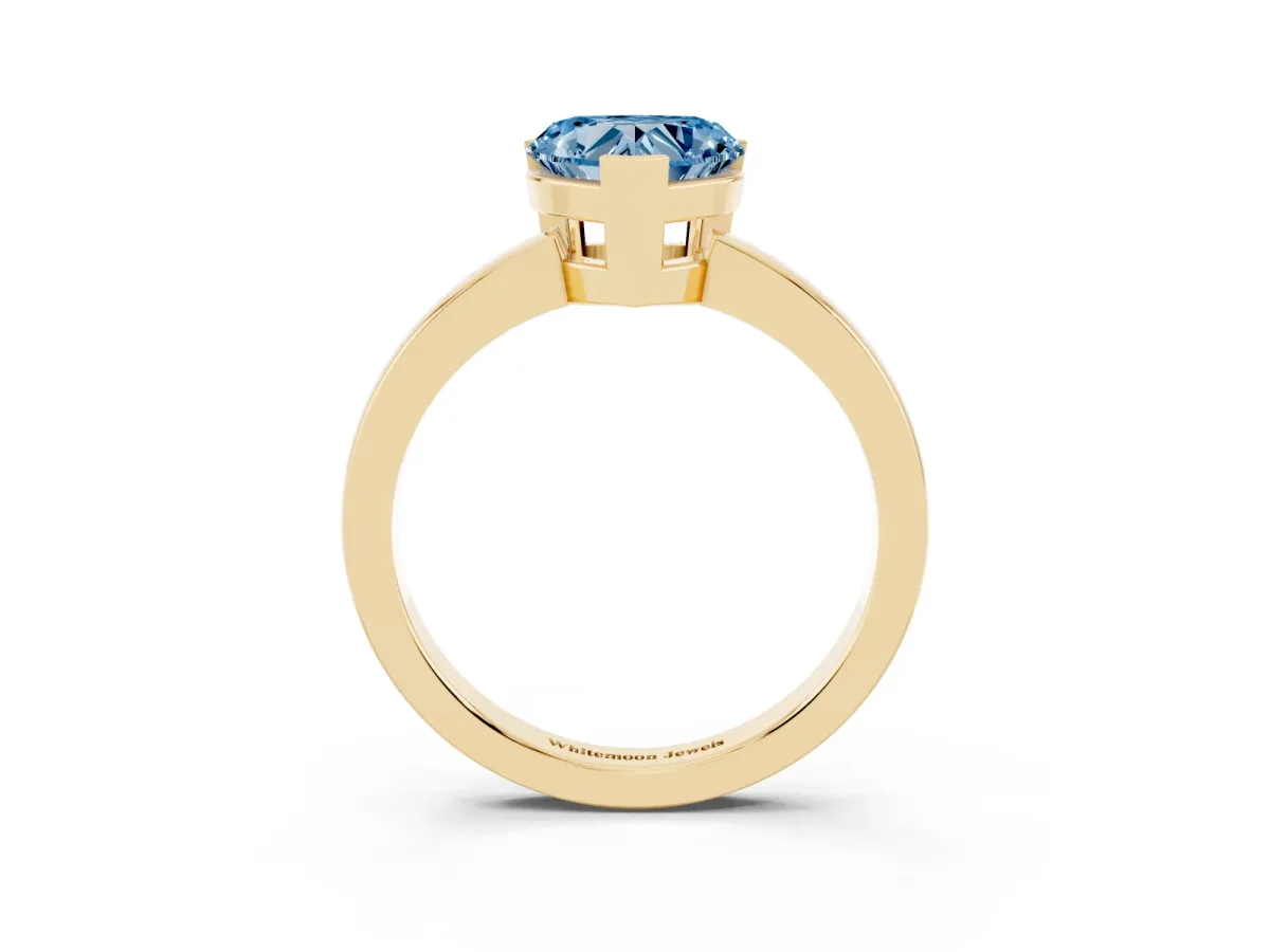 Fancy Blue Heart Cut Cut Solitaire Ring with Four-Prong Setting and Classic Band Yellow gold