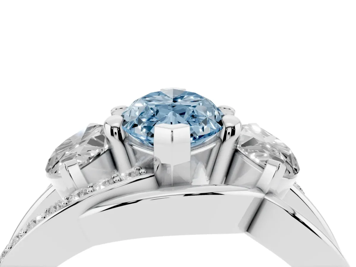 Fancy Blue Three-Stone Marquise Cut Cut Diamond Split Shank Prong Set Ring White gold