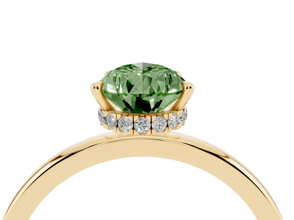 Fancy Green Pear Cut Solitaire Engagement Ring with Cathedral Band and Four-Prong Setting Yellow gold