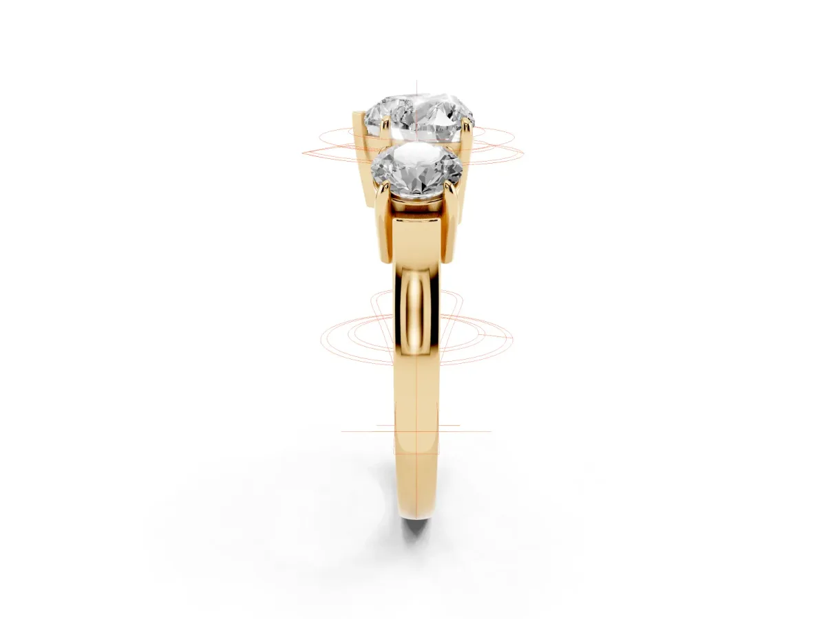 Three-Stone Heart Cut Cut Diamond Ring with Round Accent Stones, Prong Setting, and Classic Band Yellow gold