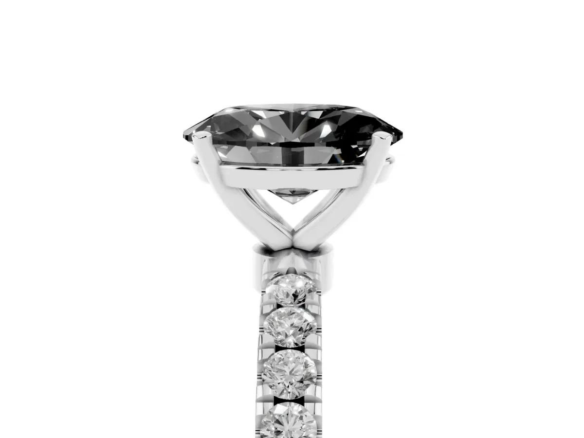 Fancy Black Oval Cut Diamond Solitaire Ring with Pavé Accents and Four-Prong Setting Silver