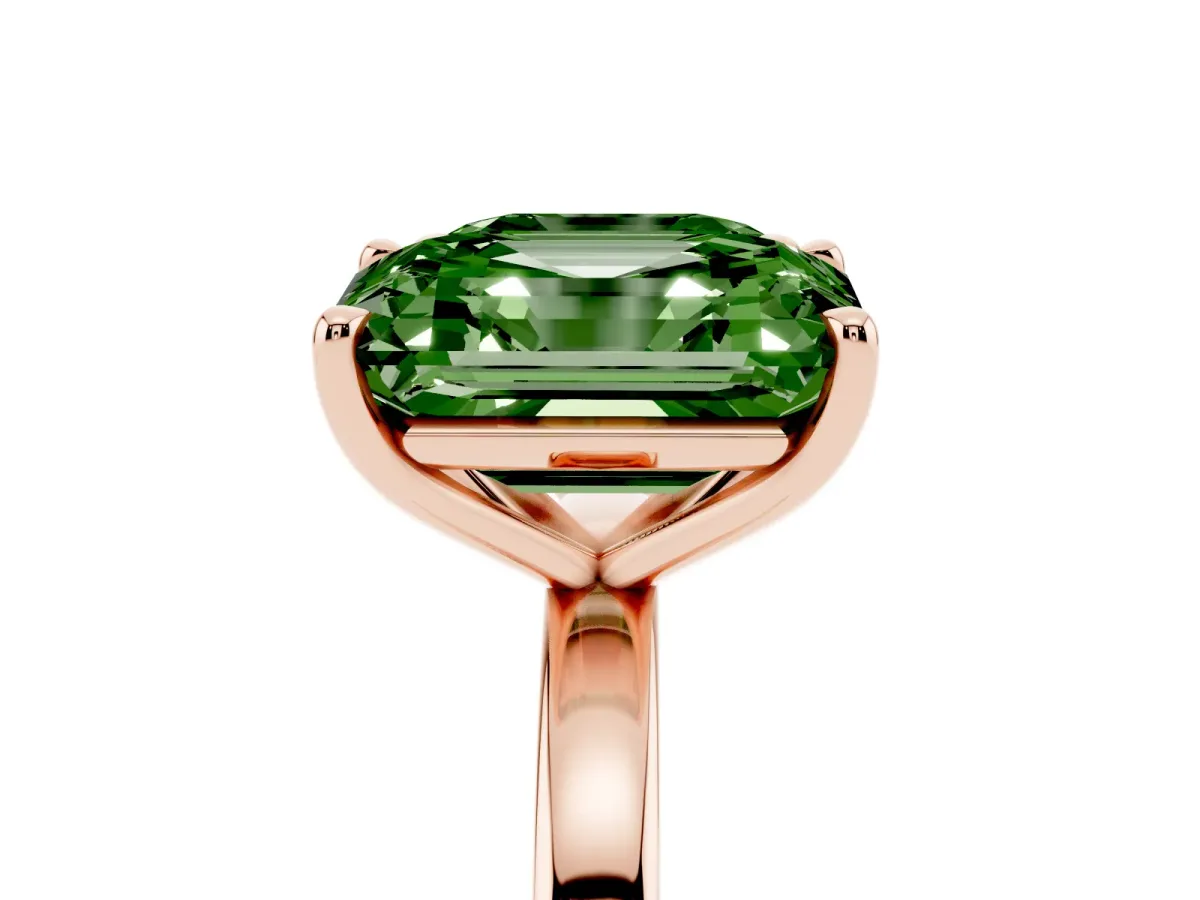 Fancy Green Asscher Cut and Emerald Cut Toi Moi Ring with Prong Setting Rose gold