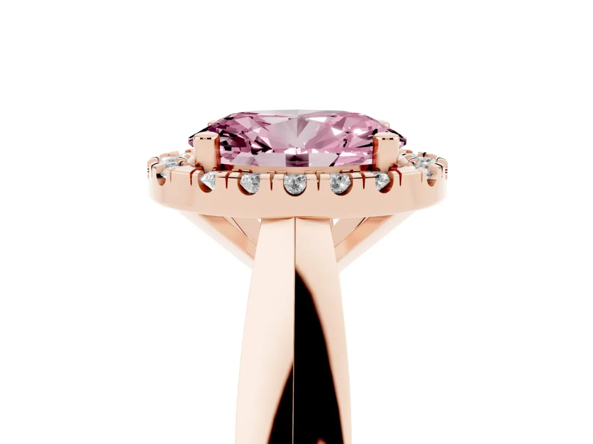 Fancy Pink Oval Cut Cut Halo Solitaire Engagement Ring with Square Band and Four-Prong Setting Rose gold