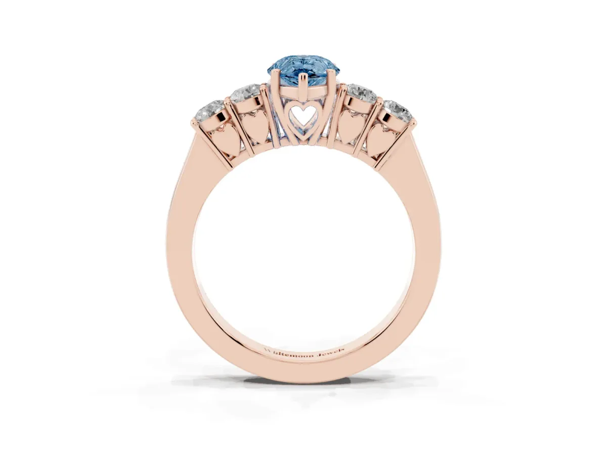 Fancy Blue Pear Cut Cut Diamond Five-Stone Prong Set White Gold Ring Rose gold