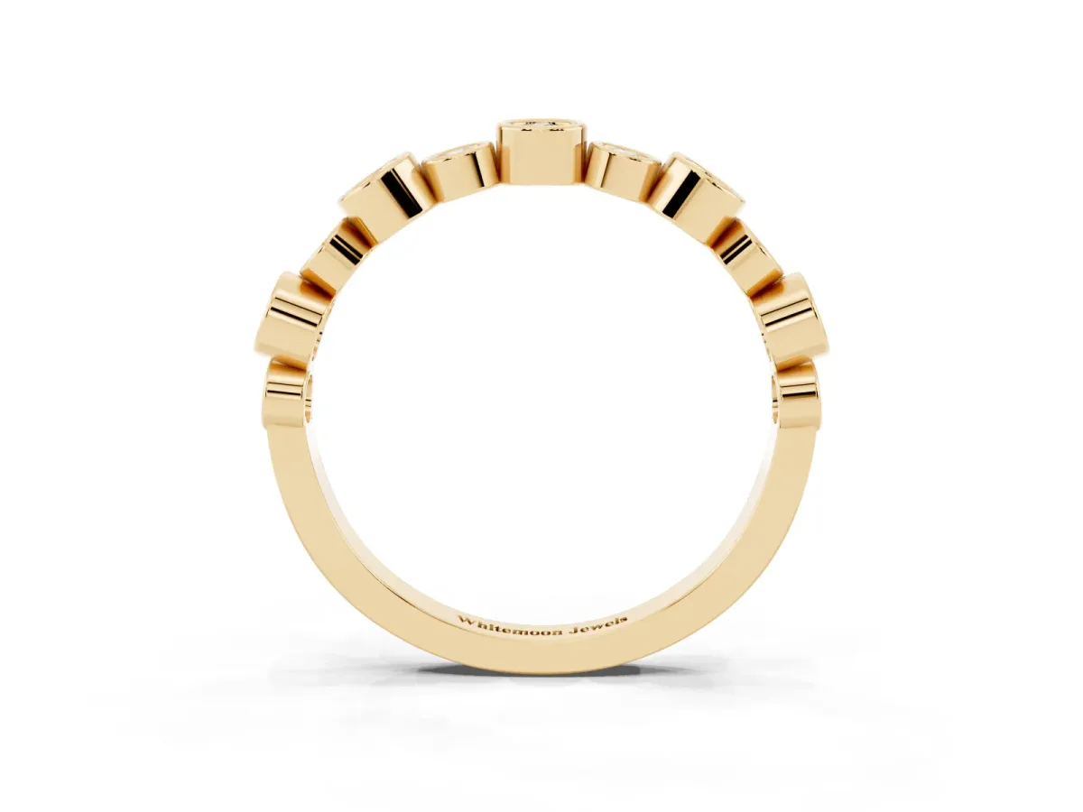 Bezel Set Round Diamond Half Eternity Band Yellow gold