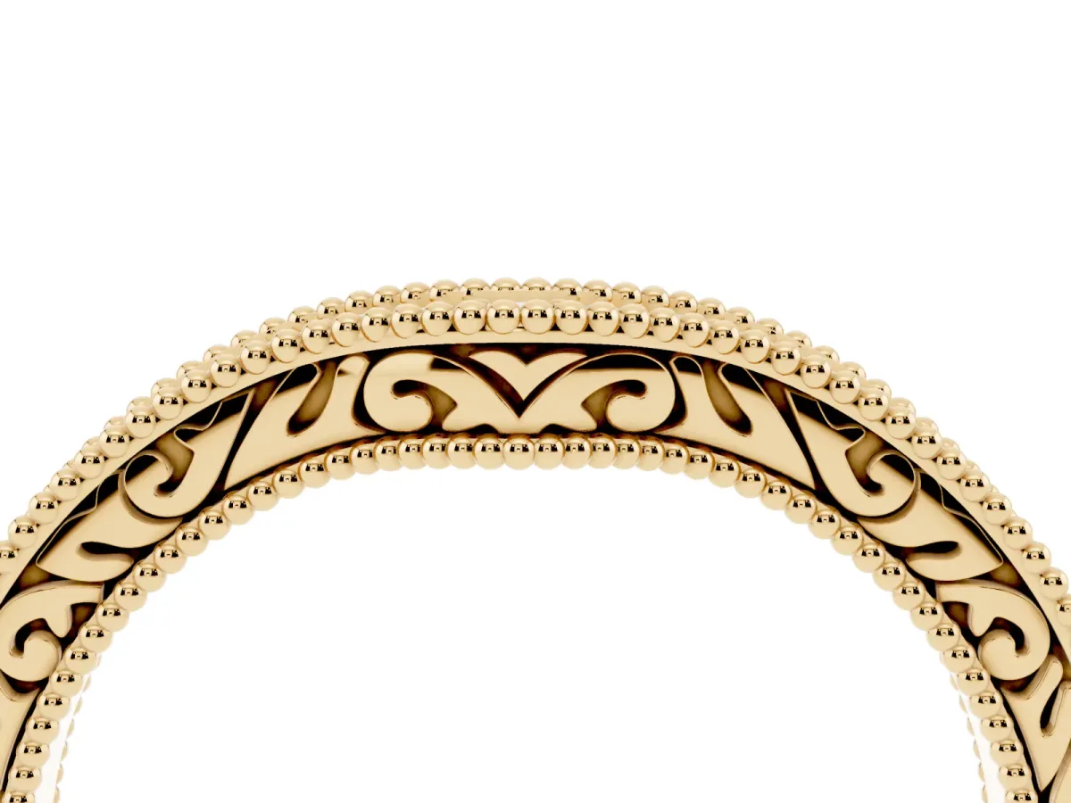 Pave Round Diamond Curved Milgrain Band Yellow gold