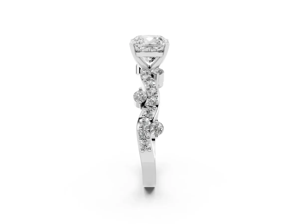 Cushion Cut Cut Solitaire Diamond Twisted Band with Pave Setting Platinum