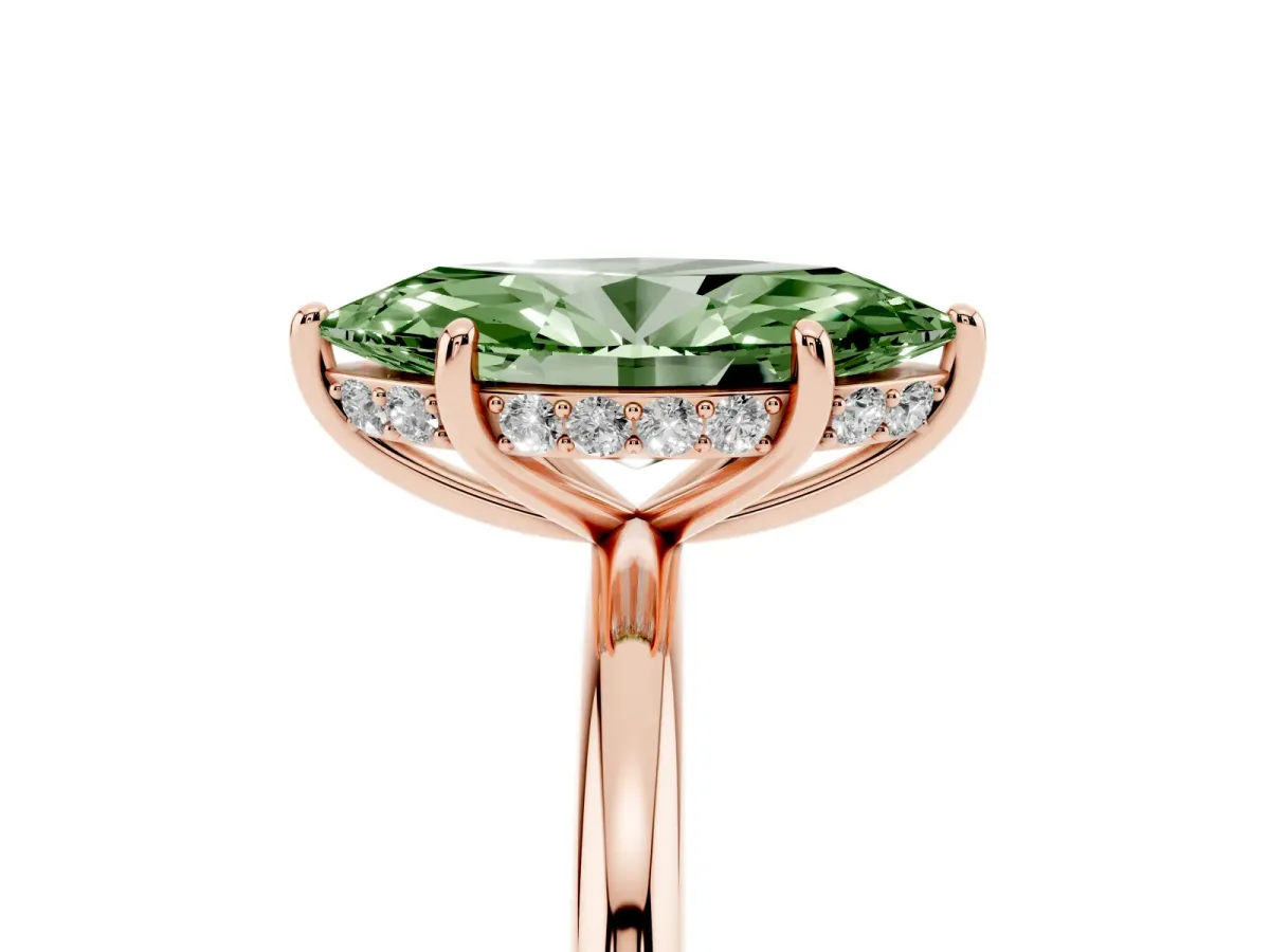 Fancy Green Marquise Cut Solitaire Diamond Ring with a Classic Band and Four-Prong Setting Rose gold