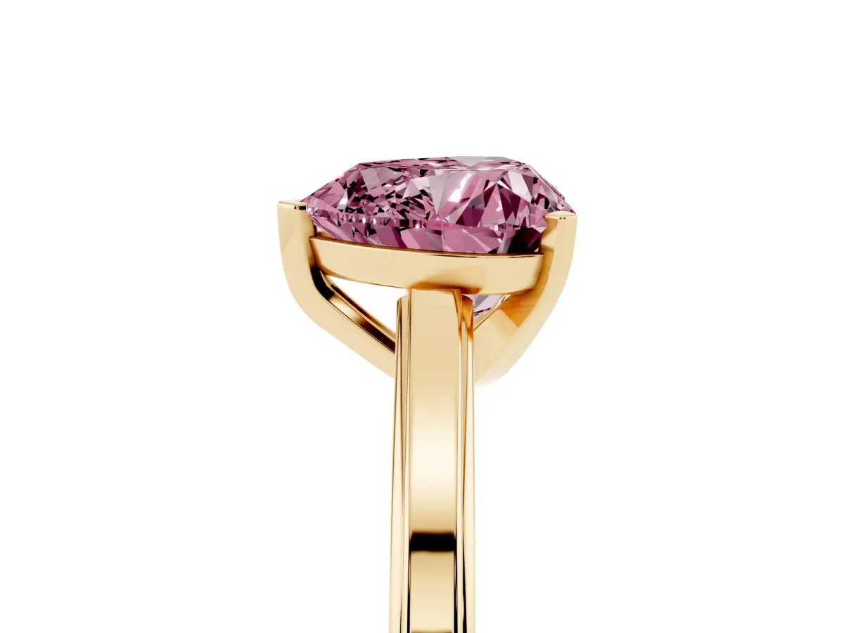 Fancy Pink Heart Cut Solitaire Diamond Ring with Four-Prong Setting and Classic Band Yellow gold