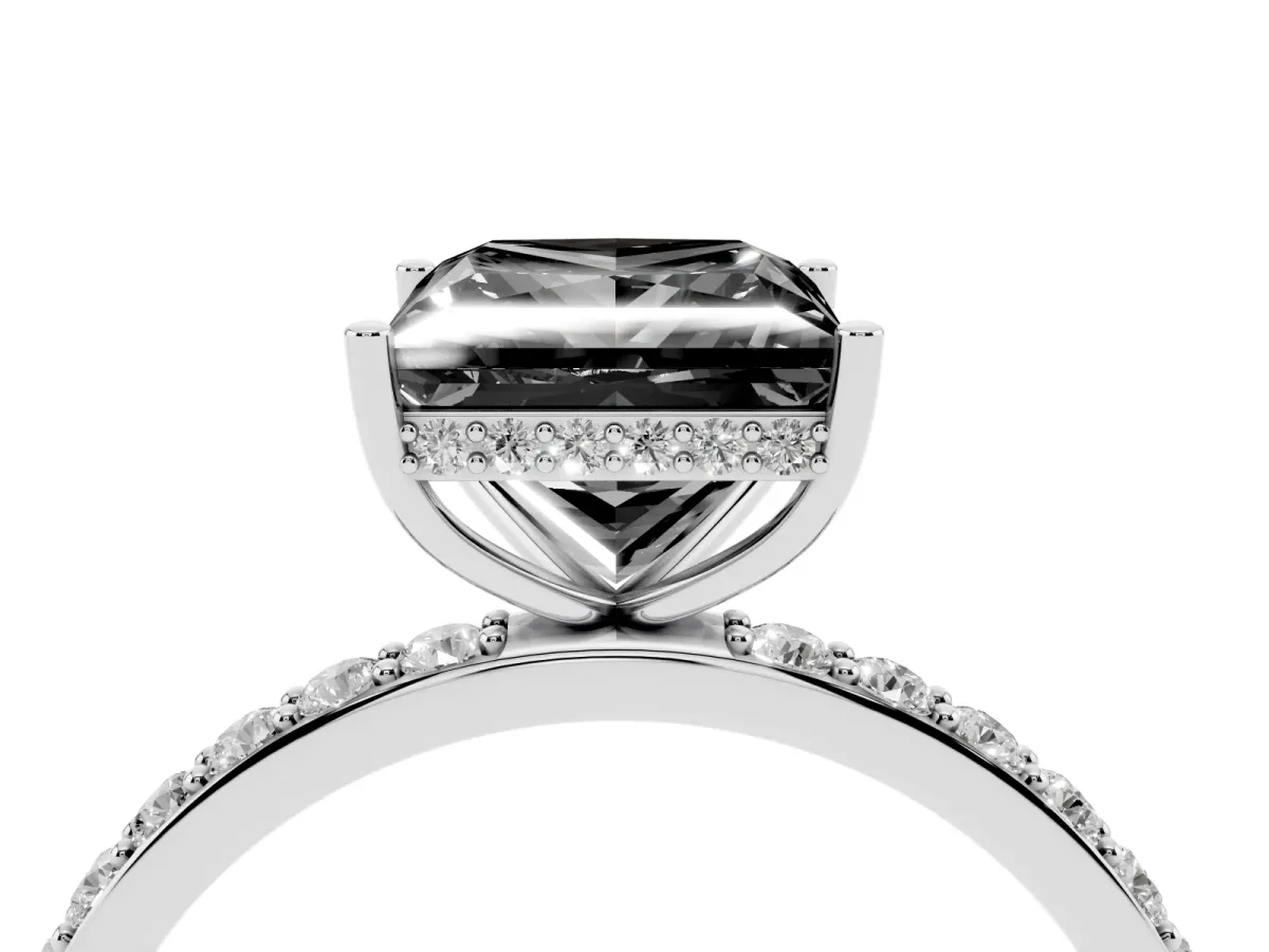 Fancy Black Princess Cut Diamond Solitaire Ring with Pavé Band and Hidden Halo Platinum