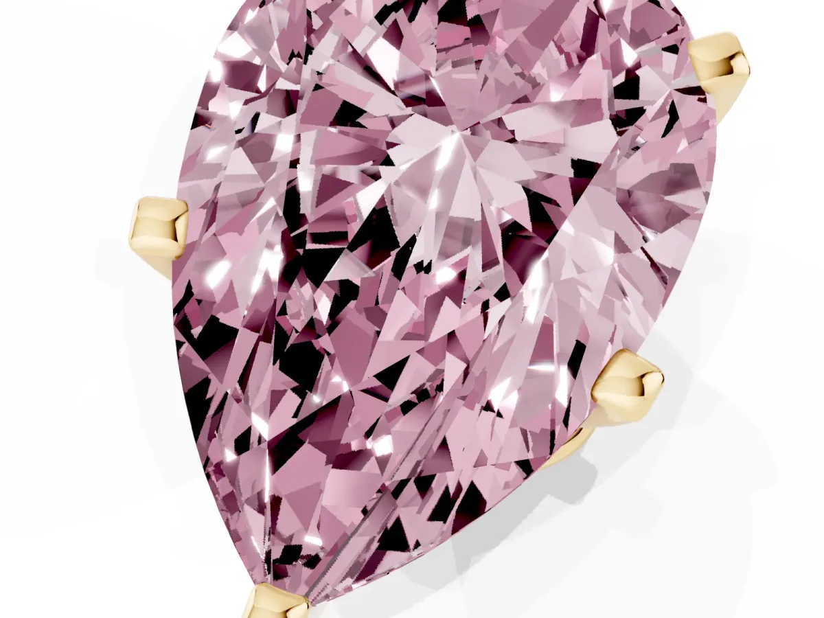 Fancy Pink Pear Cut Diamond Solitaire Ring with Prong Setting and Classic Band Yellow gold