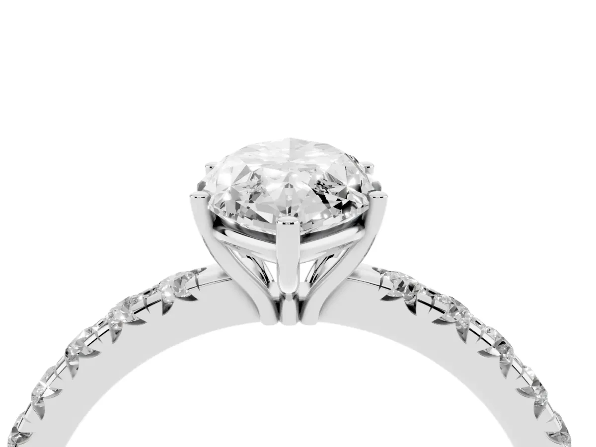 Marquise Cut Diamond Pavé Solitaire Engagement Ring with Four-Prong Setting Silver