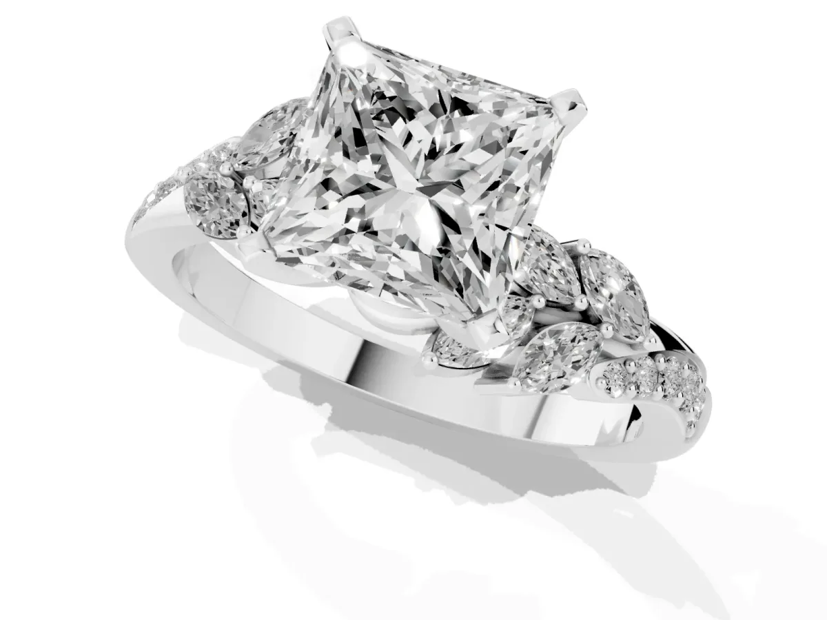 Princess Cut Solitaire Marquise Twist Band with Six-Prong Setting Silver