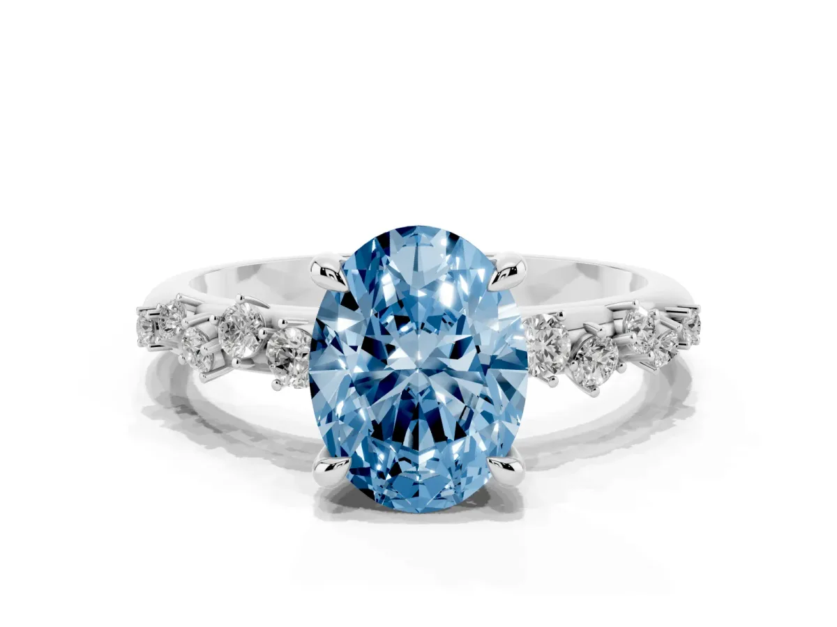Fancy Blue Oval Cut Cut Diamond Vine Band with Four-Prong Setting Silver