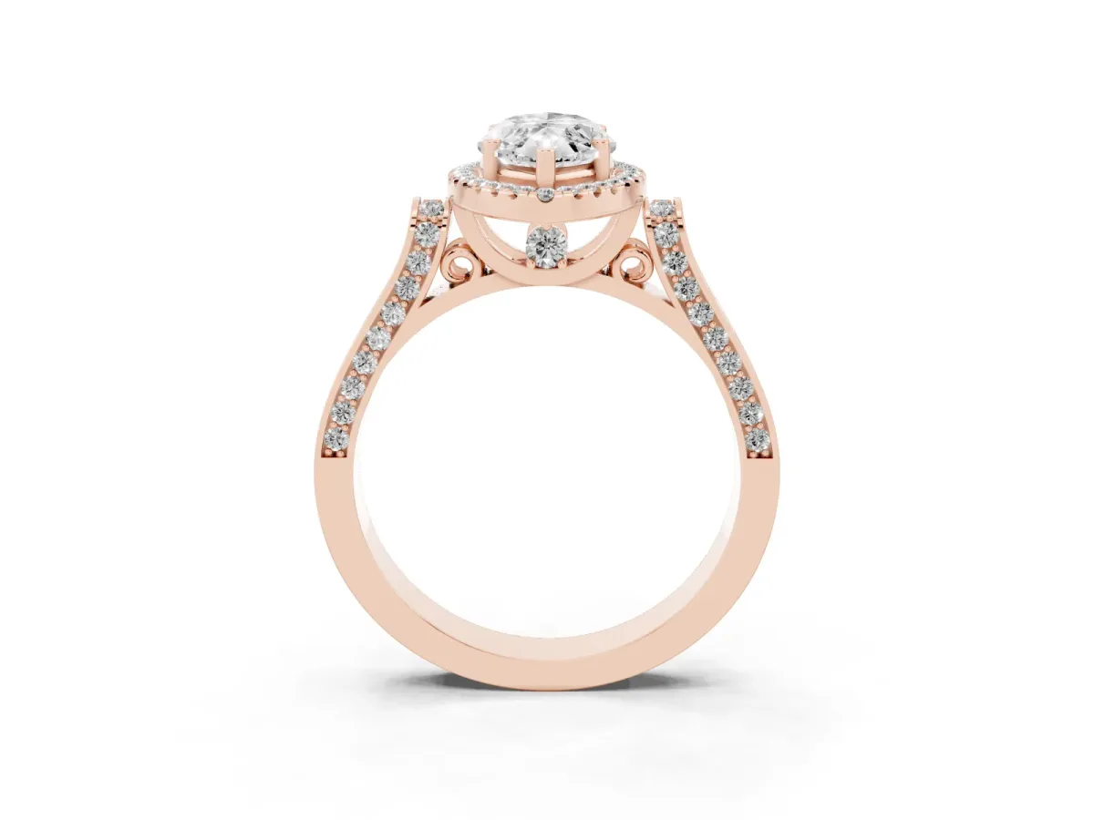 Marquise Cut Halo Round Diamond Twist Band with Four-Prong Setting Rose gold