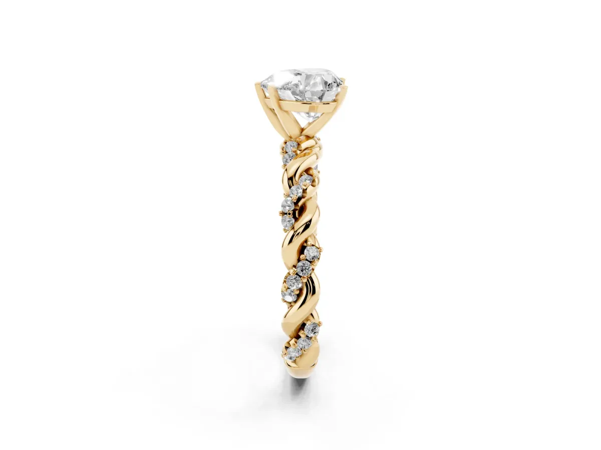 Heart Cut Diamond Solitaire Ring with Twisted Band and Pavé Accents Yellow gold