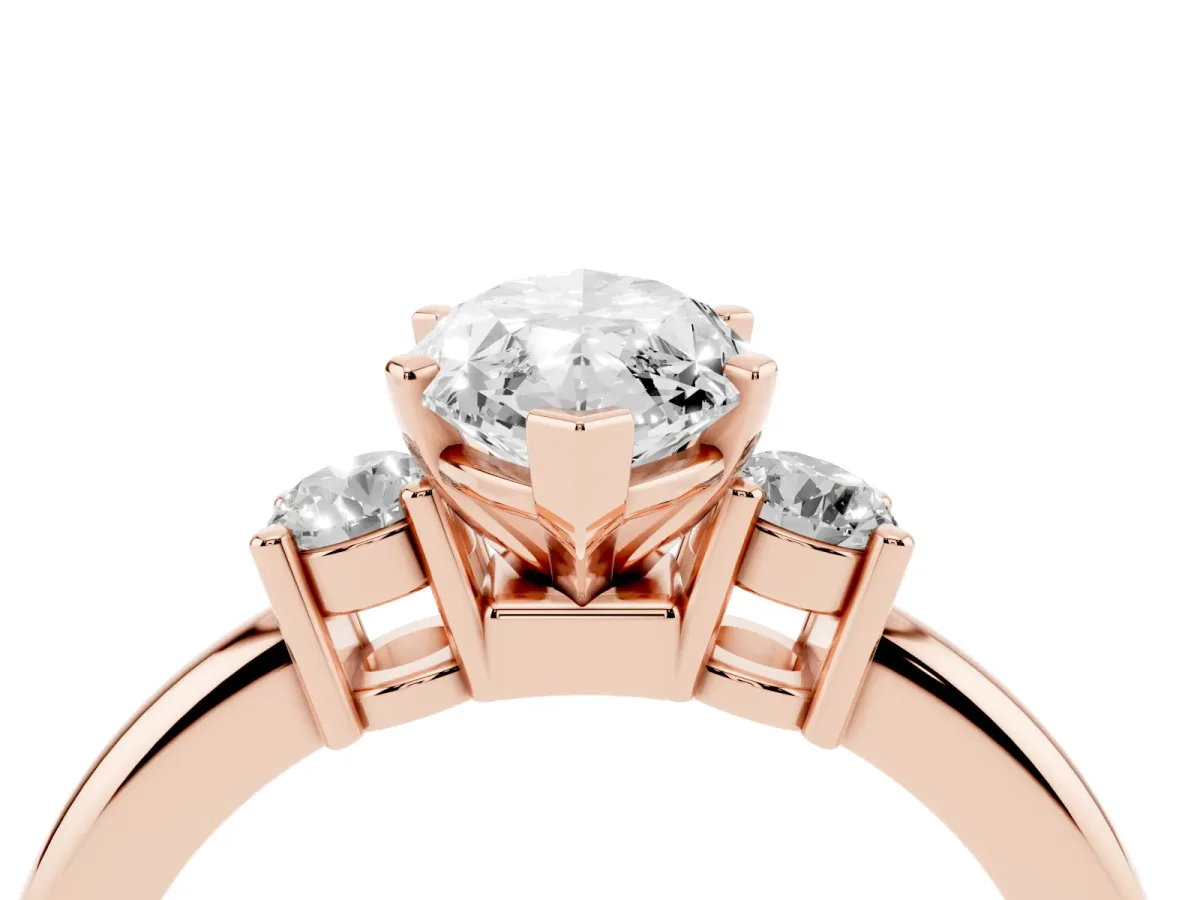 Three-Stone Marquise Cut Cut Diamond Solitaire with Prong Setting and Classic Band Rose gold