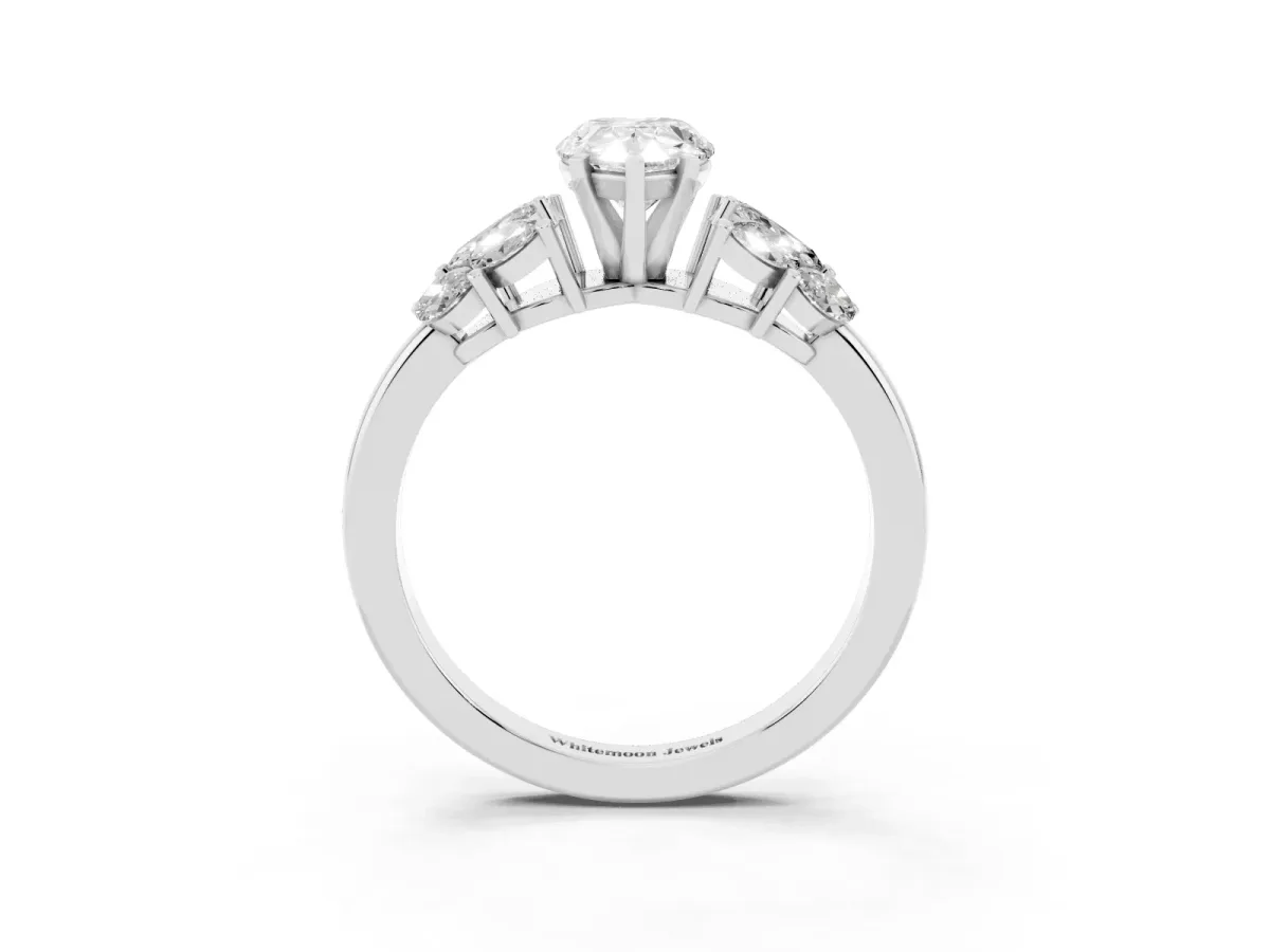 Pear Cut Diamond Cluster Leaf Design Ring with Prong Setting Silver