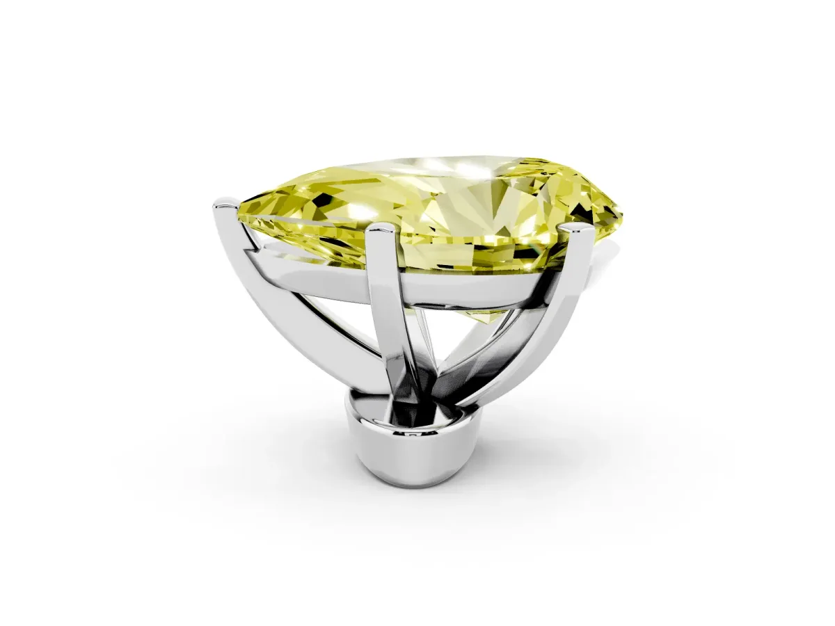 Fancy Yellow Pear Cut Diamond Solitaire Ring with Prong Setting and Classic Band Platinum