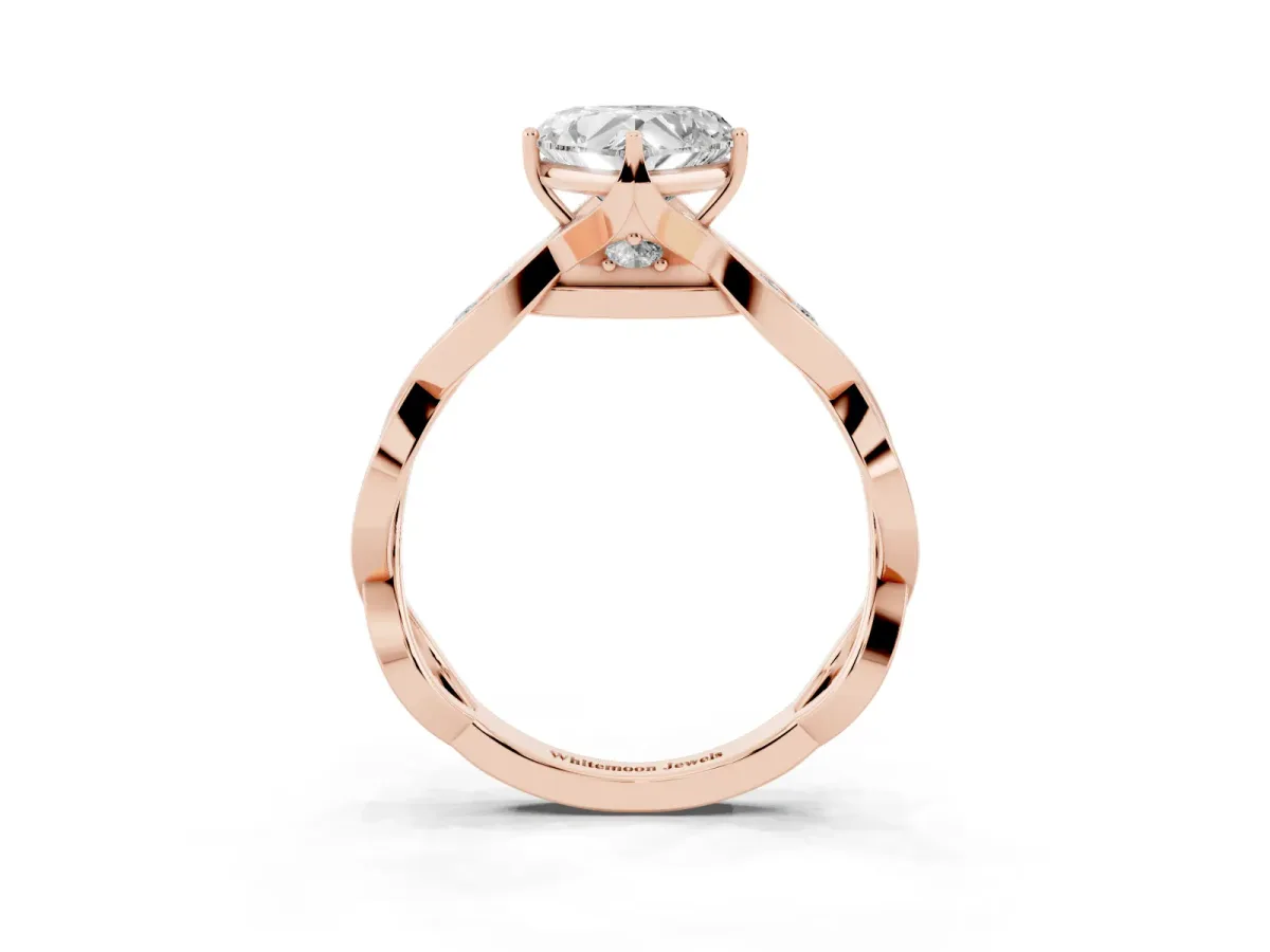 Heart Cut Solitaire Twist Band with Leaf Prong Setting Rose gold