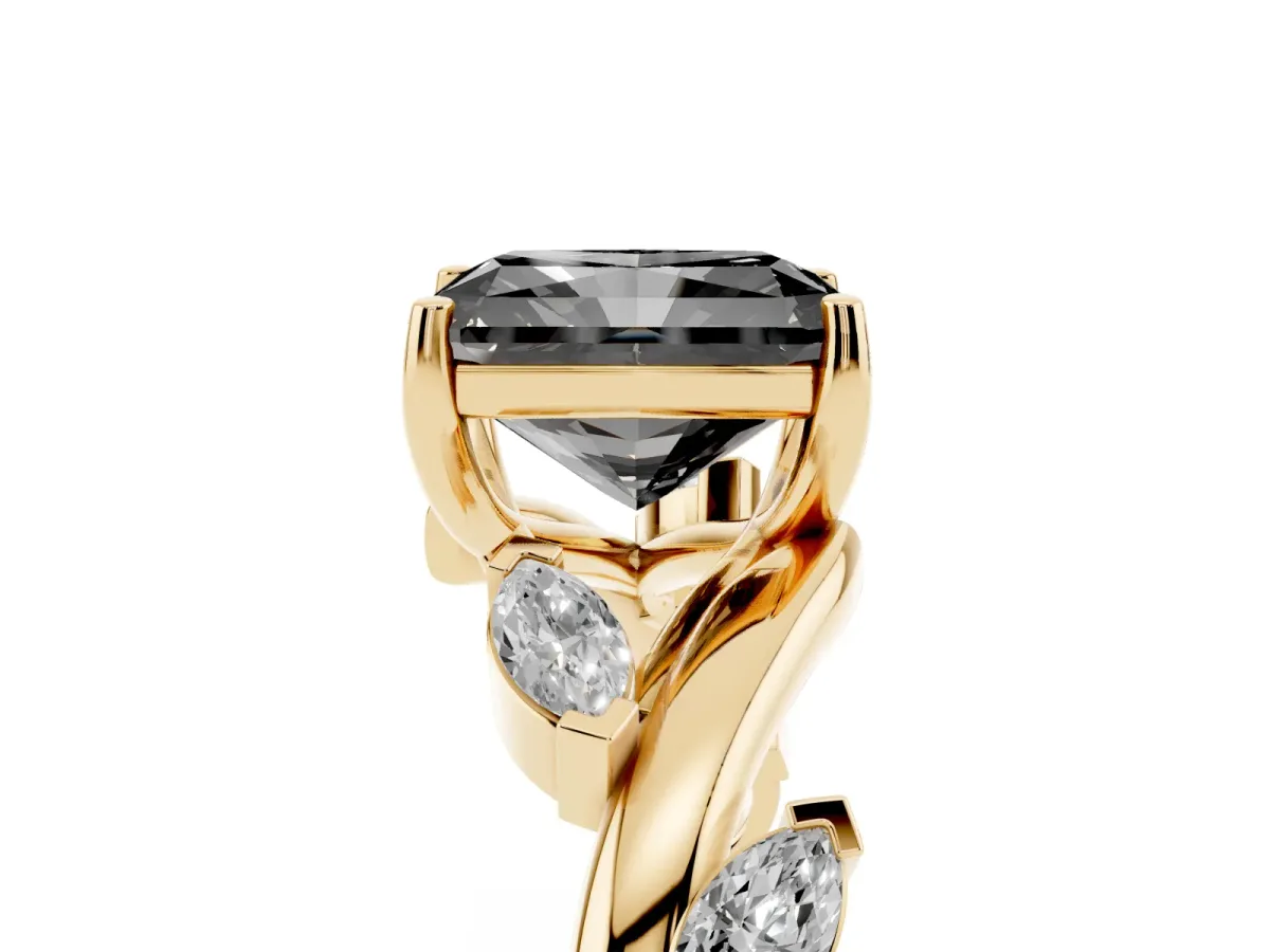 Fancy Black Radiant Cut Solitaire Twisted Band Marquise Accent Prong Setting Ring Yellow gold