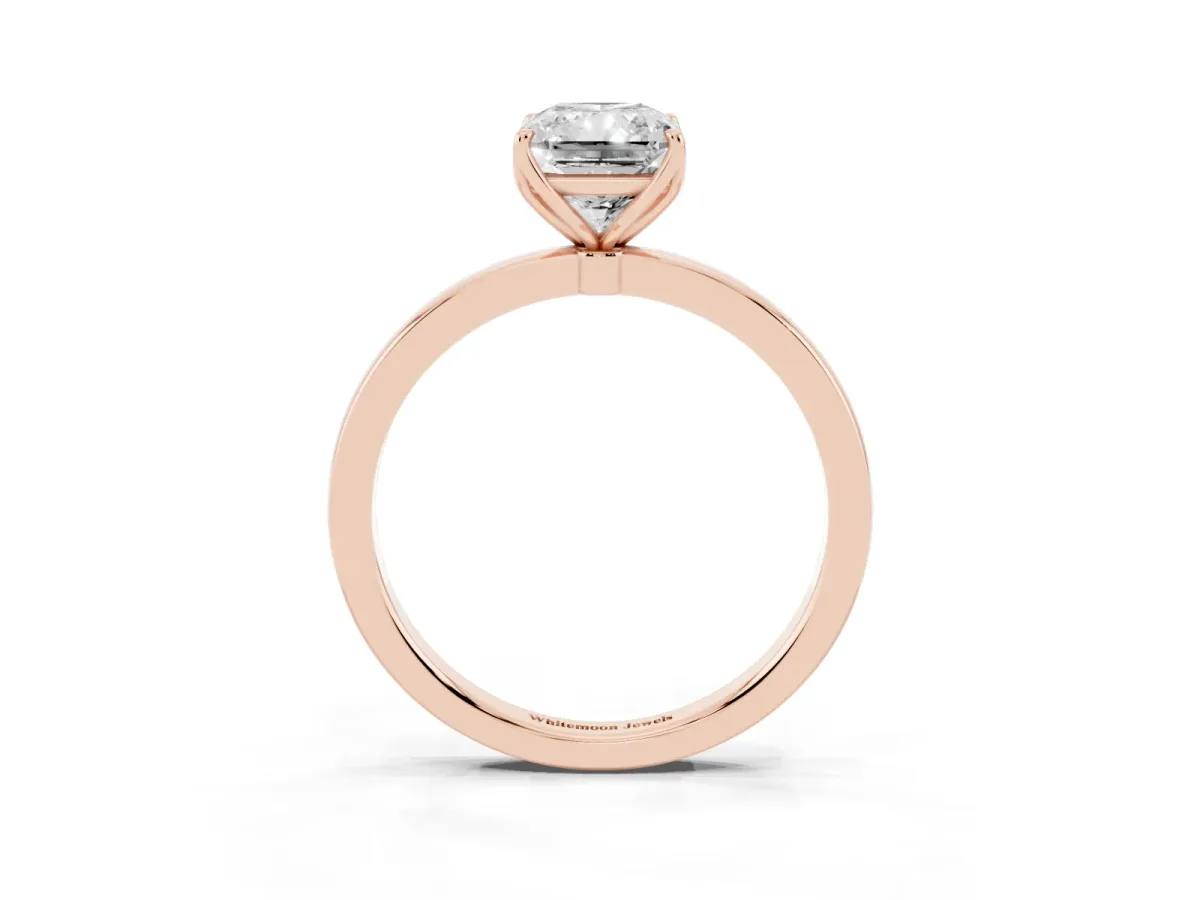 Radiant Cut Diamond Solitaire Ring with Thin Band and Prong Setting Rose gold