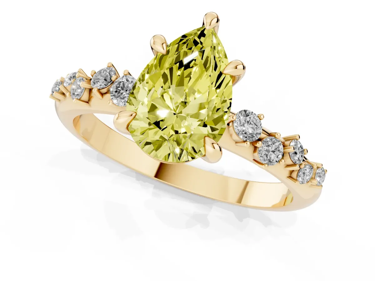 Fancy Yellow Pear Cut Cut Diamond Vine Band with Four-Prong Setting Yellow gold