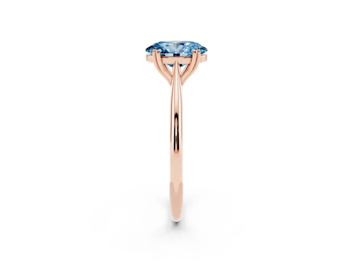 Fancy Blue Oval Cut Solitaire Diamond Ring with Six-Prong Setting and Classic Band Rose gold