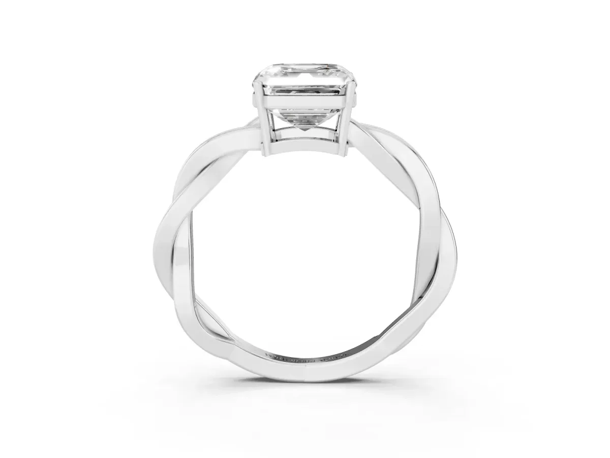 Asscher Cut Solitaire Twisted Pave Diamond Ring with Four-Prong Setting Platinum