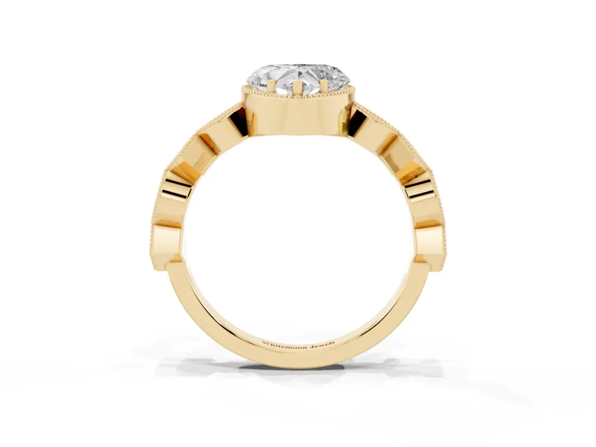 Heart Cut Milgrain Marquise Diamond Twist Band Ring Yellow gold