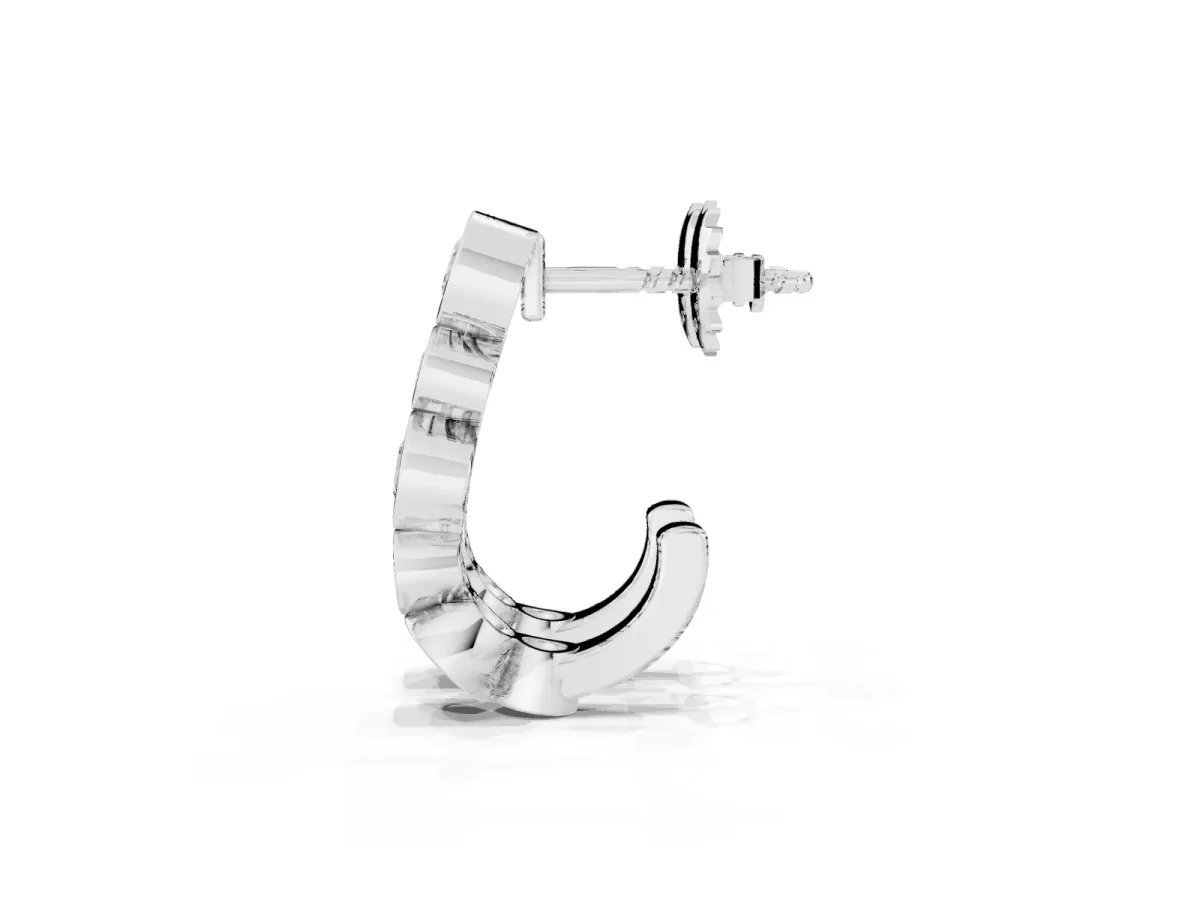Bezel Set Round Diamond Hoop Earrings Silver