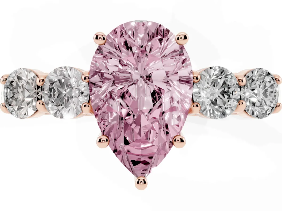 Fancy Pink Pear Cut Cut Diamond Five-Stone Prong Set White Gold Ring Rose gold