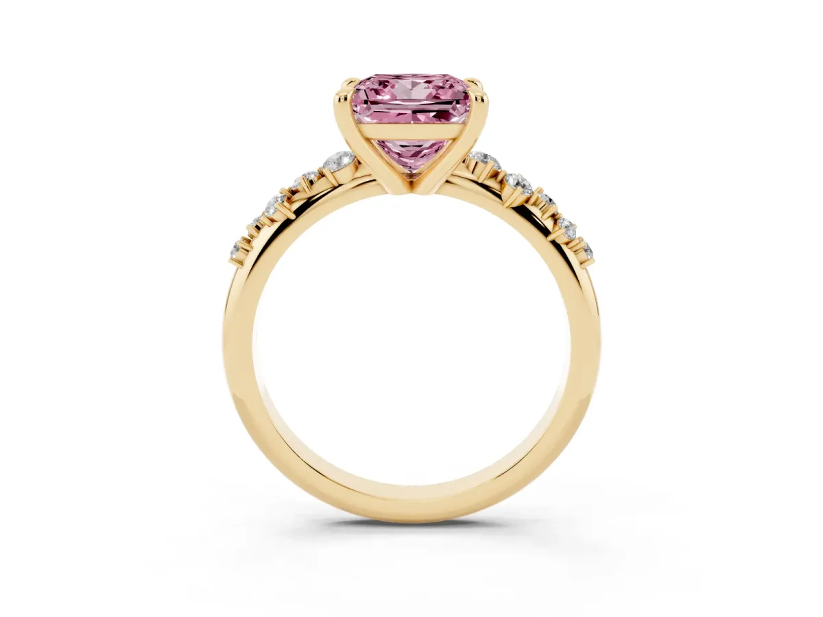 Fancy Pink Princess Cut Cut Diamond Vine Band with Four-Prong Setting Yellow gold