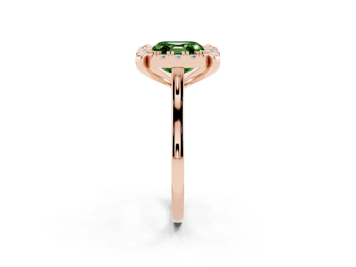 Fancy Green Asscher Cut Diamond Cluster Halo Solitaire with Four-Prong Setting Rose gold