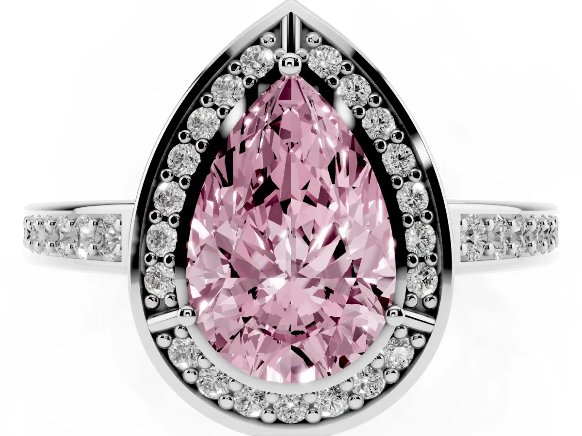 Fancy Pink Pear Cut Cut Halo Pave Split Shank Prong Setting Ring Platinum