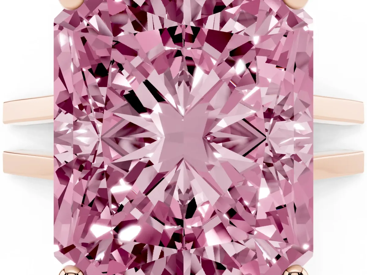 Fancy Pink Radiant Cut Cut Diamond Solitaire Engagement Ring with Tapered Plain Band and Four-Prong Setting Rose gold