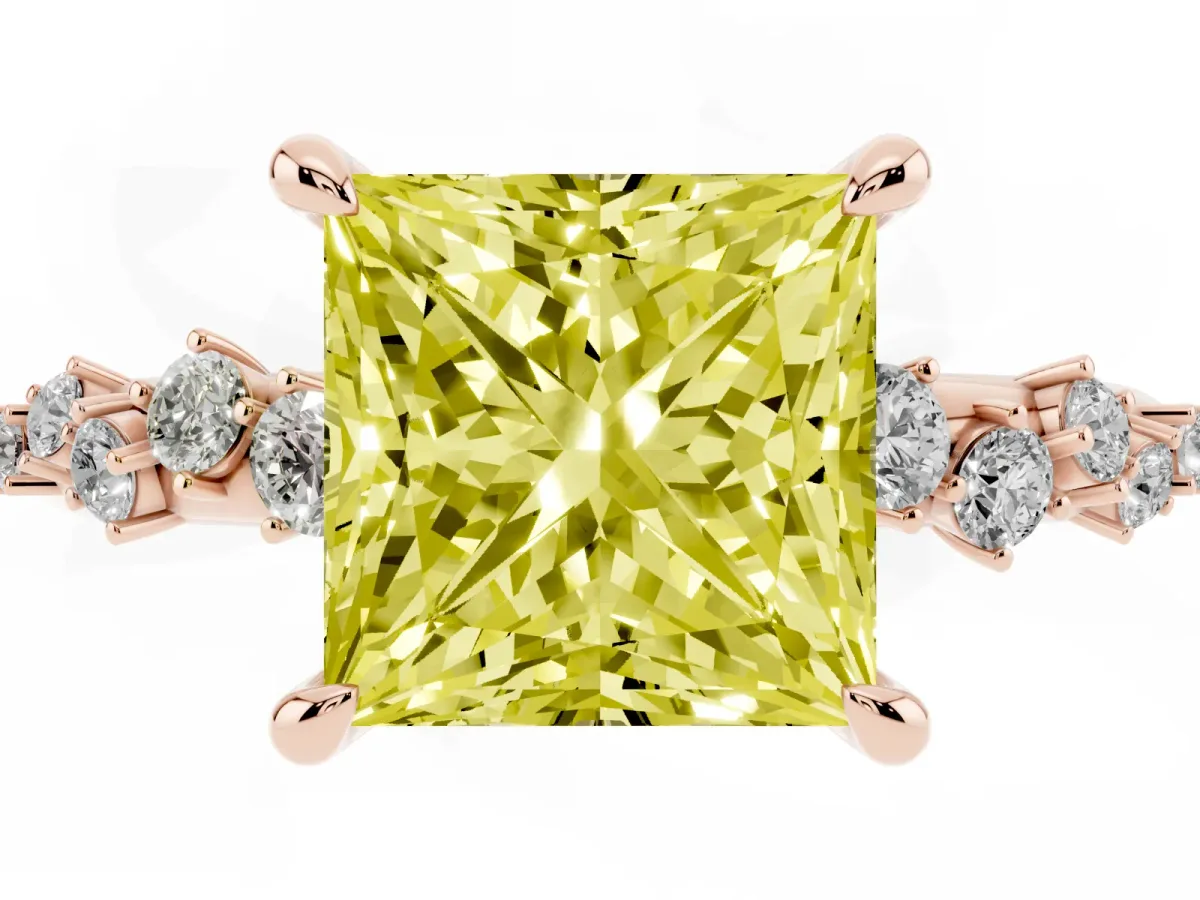 Fancy Yellow Princess Cut Cut Diamond Vine Band with Four-Prong Setting Rose gold