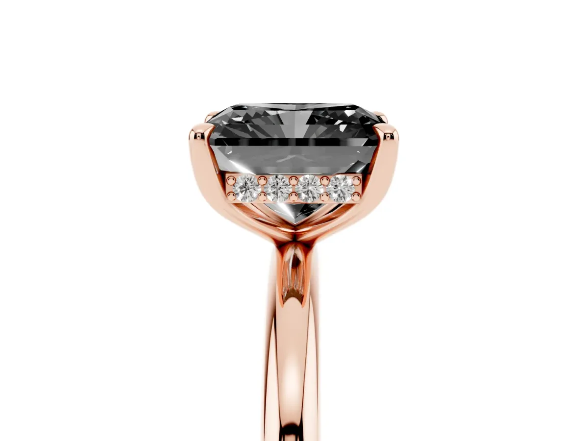 Fancy Black Radiant Cut Diamond Solitaire Ring with Thin Band and Four-Prong Setting Rose gold