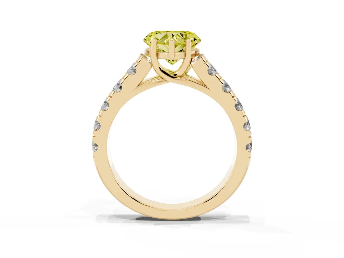 Fancy Yellow Heart Cut Cut Diamond Solitaire Ring with Micro Pave Band and Prong Setting Yellow gold